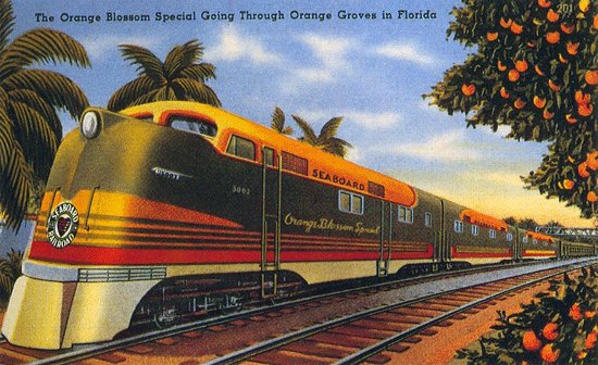 Hey, look a-yonder comin'...Comin' down that railroad track...It's the Orange Blossom Special...Bringin' my baby back.