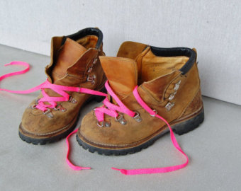 Tan Shoes with Pink Shoe laces at vinyl record memories.com