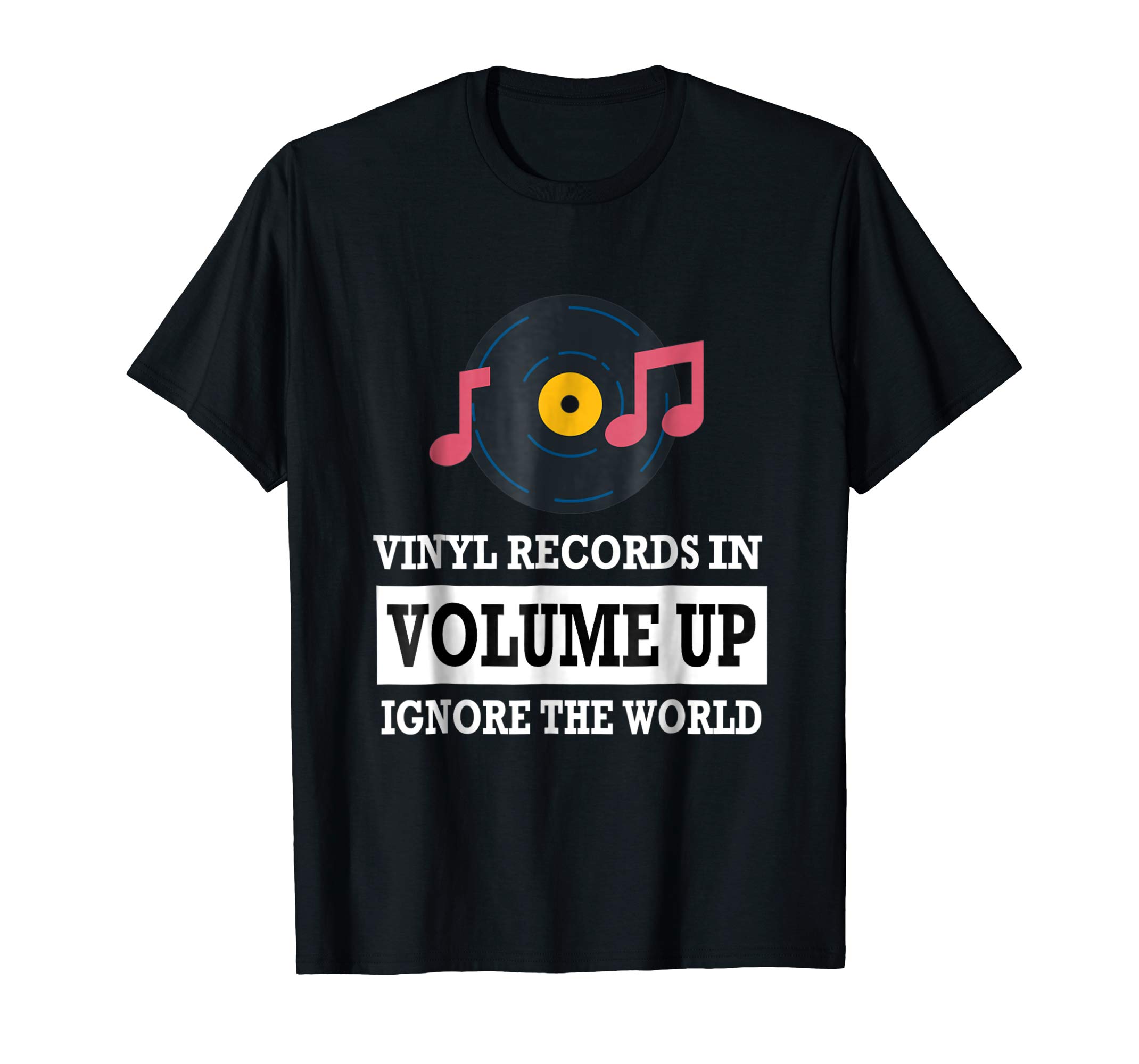 Vinyl Records In Volume Up Ignore The World T-shirt.
